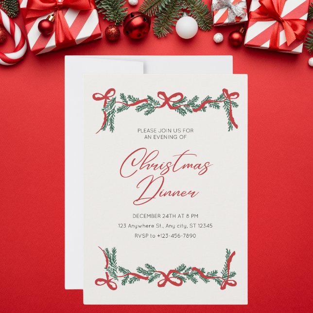 Beige and Red Vintage Christmas Dinner Invitation (Creator Uploaded)