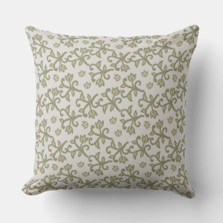 Beige and Sage Green Elegant Floral Vines Patten Throw Pillow