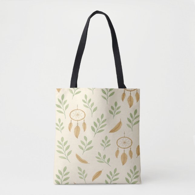 Beige and Sage Green Leaves Boho  Tote Bag (Front)