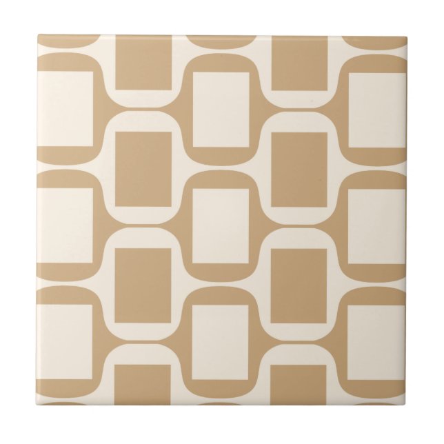 Beige and sand coloured rectangles and curves ceramic tile (Front)