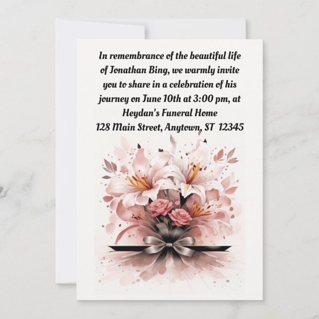 Beige and Sepia Lilies Celebration of Life Invitation (Front)