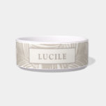 Beige and Tan Tropical Palm Leaf Pet Name Bowl<br><div class="desc">Tropical palm leaf pattern in a beige and tan color scheme pet bowl with a personalized name for your dog or cat. Great for a beach vacation house or a modern kitchen. Part of a coordinated set of unique pet accessories available in the Paper Grape Zazzle designer store.</div>