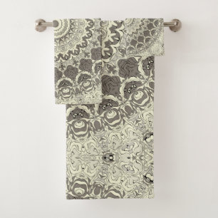 Beige and Taupe Mandala Pattern Design Bath Towel Set