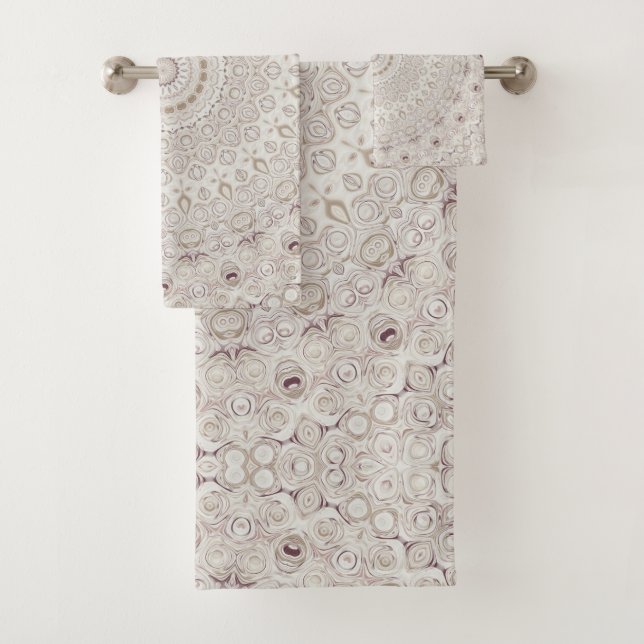 Beige and Taupe Mandala Pattern Design Bath Towel Set (Insitu)