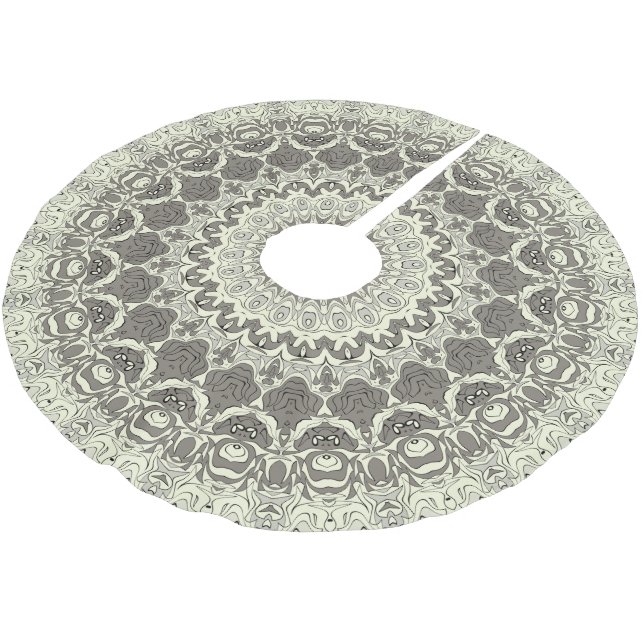 Beige and Taupe Mandala Pattern Design Brushed Polyester Tree Skirt (Angled)