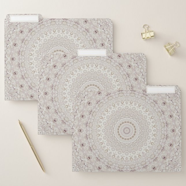 Beige and Taupe Mandala Pattern Design File Folder (Set)