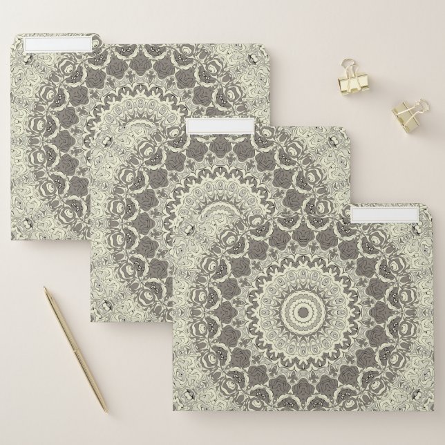 Beige and Taupe Mandala Pattern Design File Folder (Set)