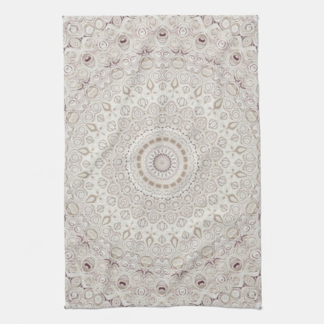 Beige and Taupe Mandala Pattern Design Kitchen Towel (Vertical)