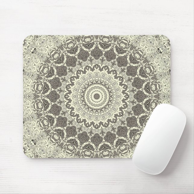 Beige and Taupe Mandala Pattern Design Mouse Pad (With Mouse)
