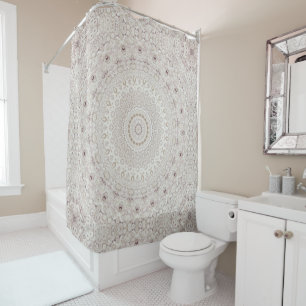 Beige and Taupe Mandala Pattern Design Shower Curtain