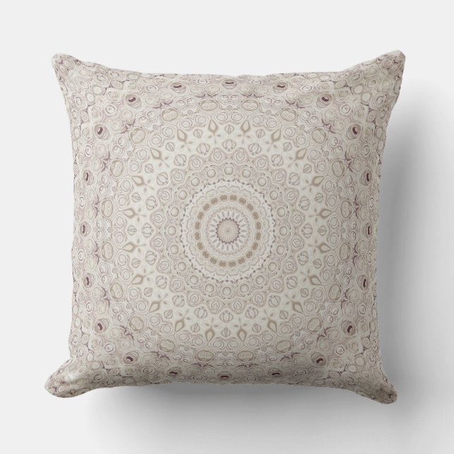 Beige and Taupe Mandala Pattern Design Throw Pillow (Front)