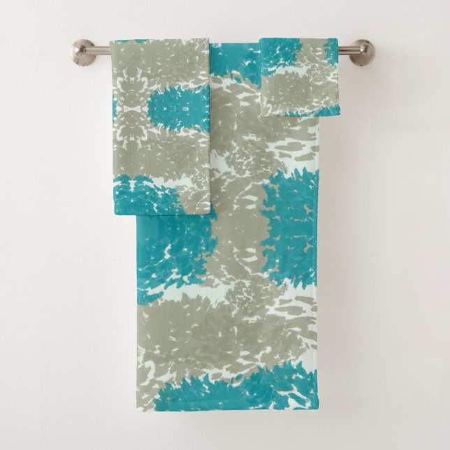 Beige and Teal Bath Towel Set (Insitu)