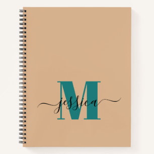 Beige and Teal Personalized Monogram Notebook