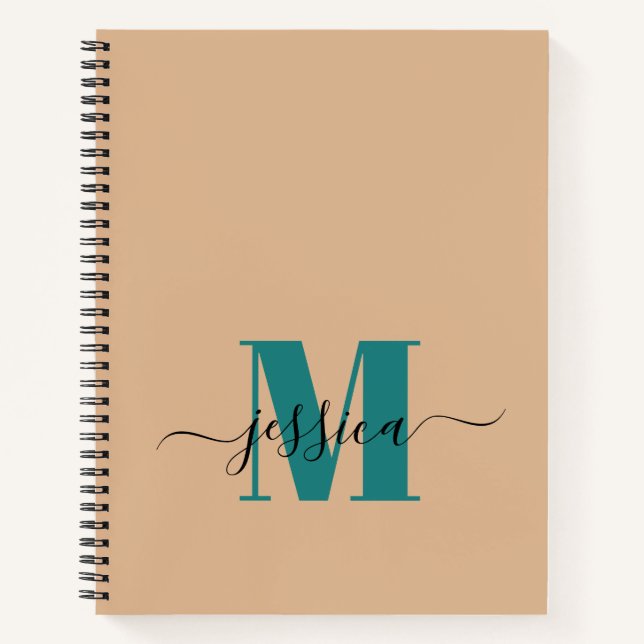 Beige and Teal Personalized Monogram Notebook (Front)