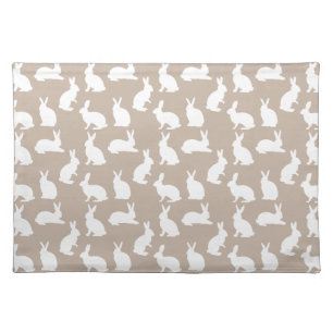 Beige And White Bunnies In Different Poses Easter Cloth Placemat