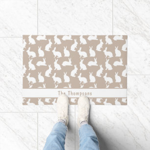 Beige And White Bunnies With Family Name Easter Doormat