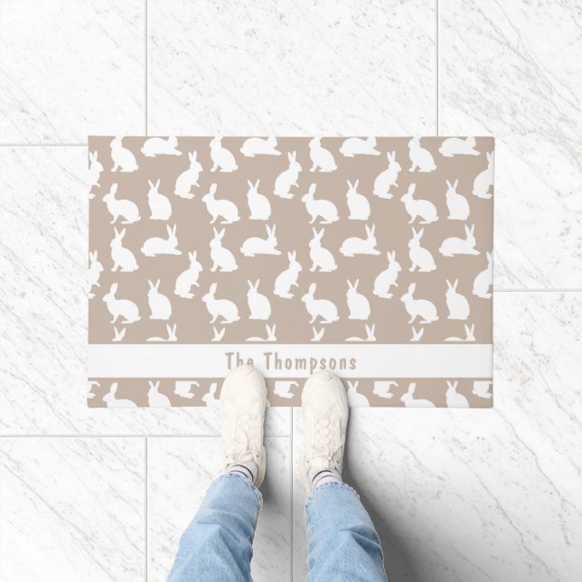 Beige And White Bunnies With Family Name Easter Doormat (Indoor)