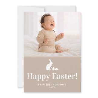 Beige And White Bunny With Custom Photo Easter Card
