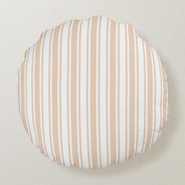 Beige and white candy stripes round pillow (Back)