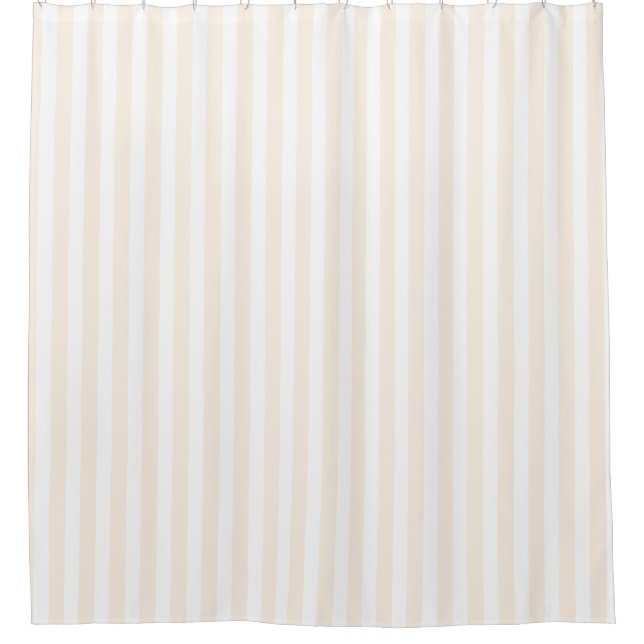 Beige and white candy stripes shower curtain (Front)