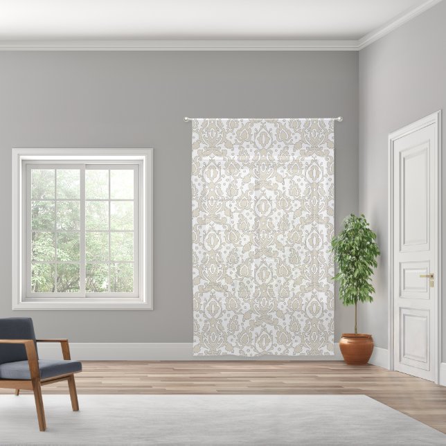 Beige and White Casbah Moroccan Spa Elegant Sheer Curtains (Wide)