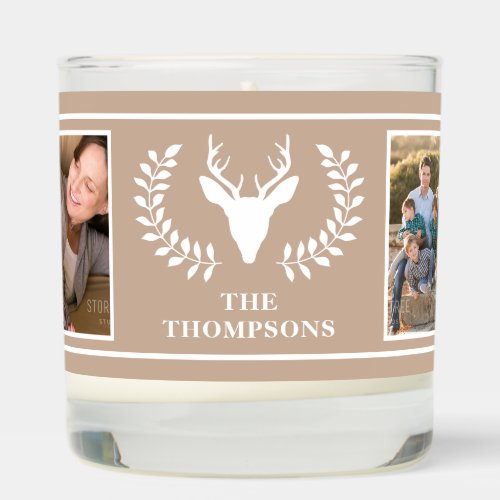 Beige And White Christmas Deer Head Your Photos Scented Candle