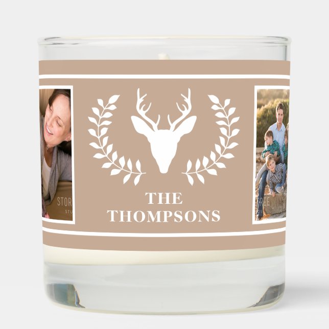 Beige And White Christmas Deer Head Your Photos Scented Candle (Right)