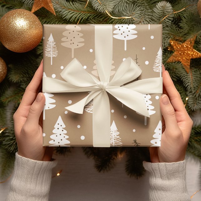 Beige And White Christmas Tree Wrapping Paper (Creator Uploaded)