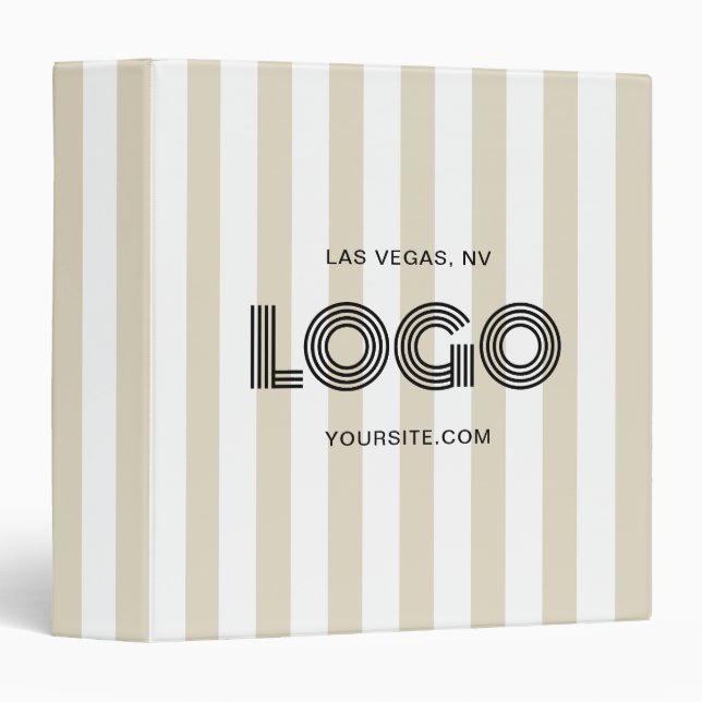 Beige and White Classic Stripe Logo 3 Ring Binder (Front/Spine)