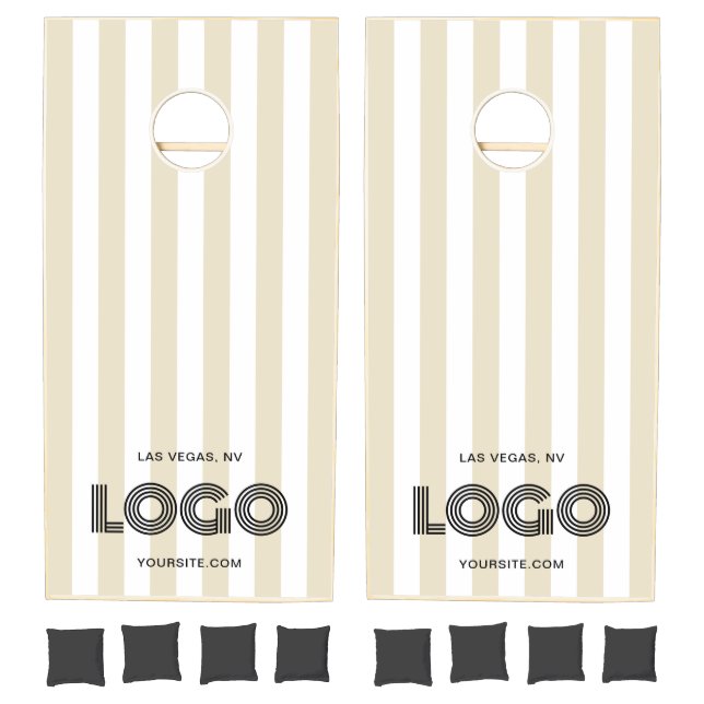 Beige and White Classic Stripe Logo Cornhole Set (Set)