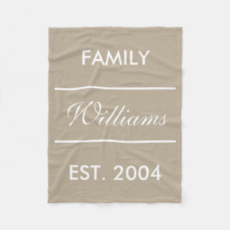 Beige And White Custom Family Name Fleece Blanket
