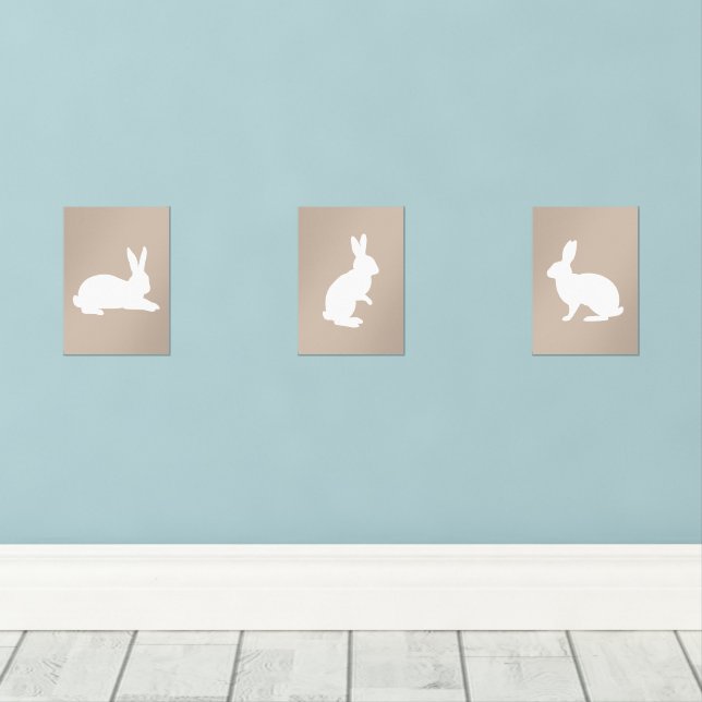 Beige And White Cute Bunny Silhouettes Nursery Wall Art Sets (Wood Floor)
