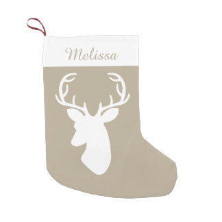 Beige And White Deer Head With Custom Name Small Christmas Stocking