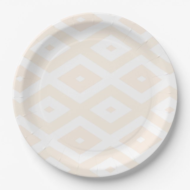 Beige and white diamond pattern paper plates (Front)