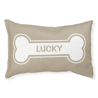 Beige And White Dog Bone With Custom Name Pet Bed