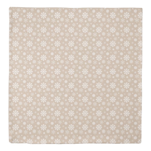 Beige And White Festive Winter Snowflake Pattern Duvet Cover (Front)