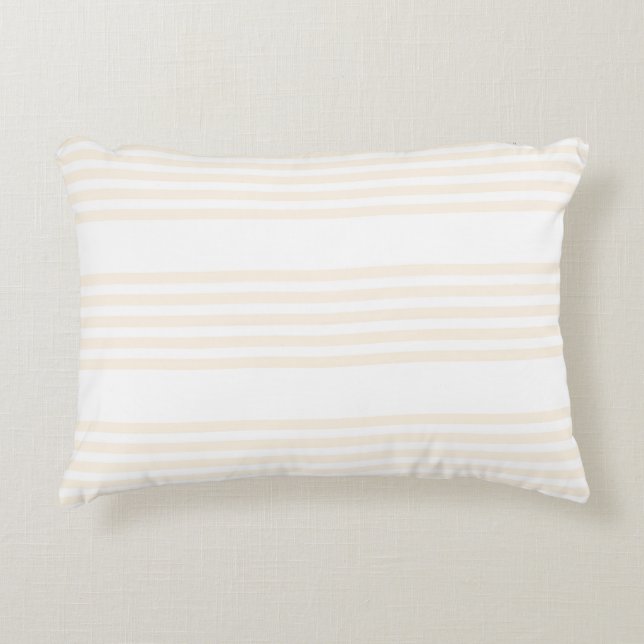 Beige and white five stripe pattern accent pillow (Front)