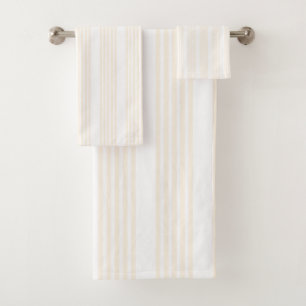 Beige and white five stripe pattern bath towel set