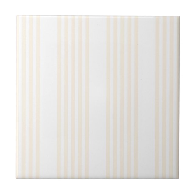 Beige and white five stripe pattern ceramic tile (Front)