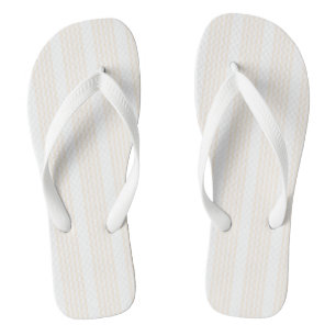 Beige and white five stripe pattern flip flops