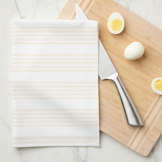 Beige and white five stripe pattern kitchen towel (Quarter Fold)