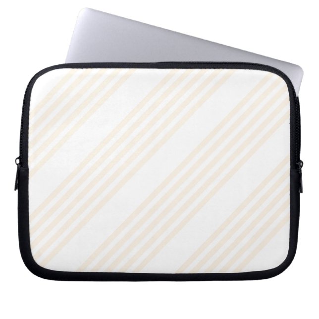 Beige and white five stripe pattern laptop sleeve (Front)