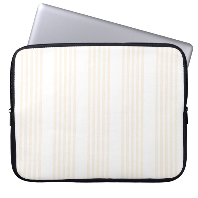 Beige and white five stripe pattern laptop sleeve (Front)
