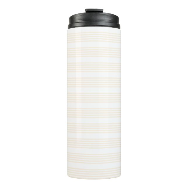 Beige and white five stripe pattern thermal tumbler (Front)