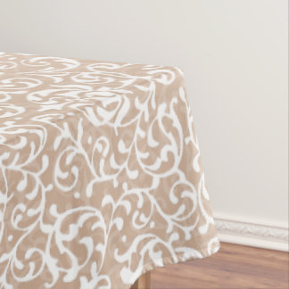 Beige and White Floral Damask Victorian Vintage Tablecloth