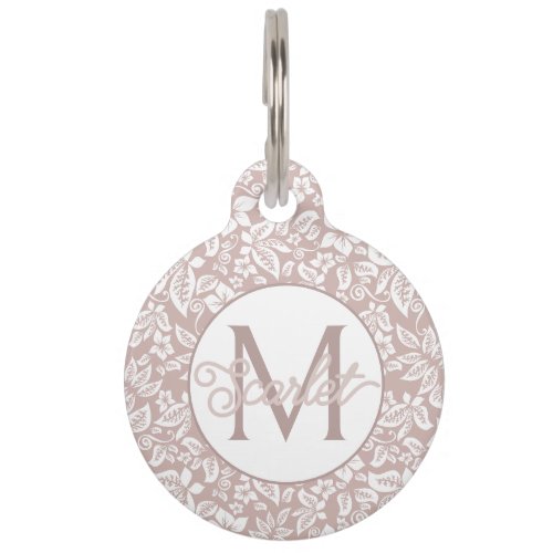 Beige and White Floral Monogram Pet ID Tag