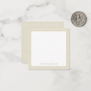 Beige and White Gingham Plaid Personalized Note Card