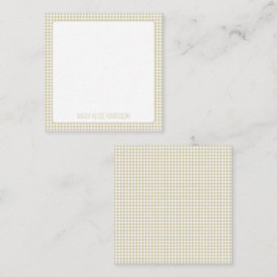 Beige and White Gingham Plaid Personalized Note Card