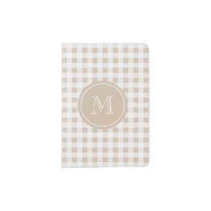 Beige and White Gingham, Your Monogram Passport Holder