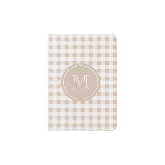 Beige and White Gingham, Your Monogram Passport Holder (Front)